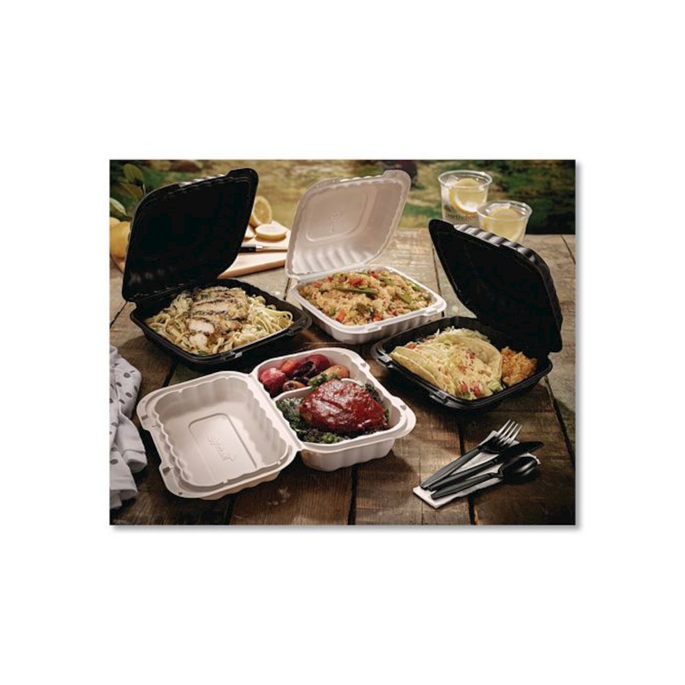 EarthChoice SmartLock Microwavable MFPP Hinged Lid Container, 9 x 9 x 3.1, White, Plastic, 120/Carton. Picture 6