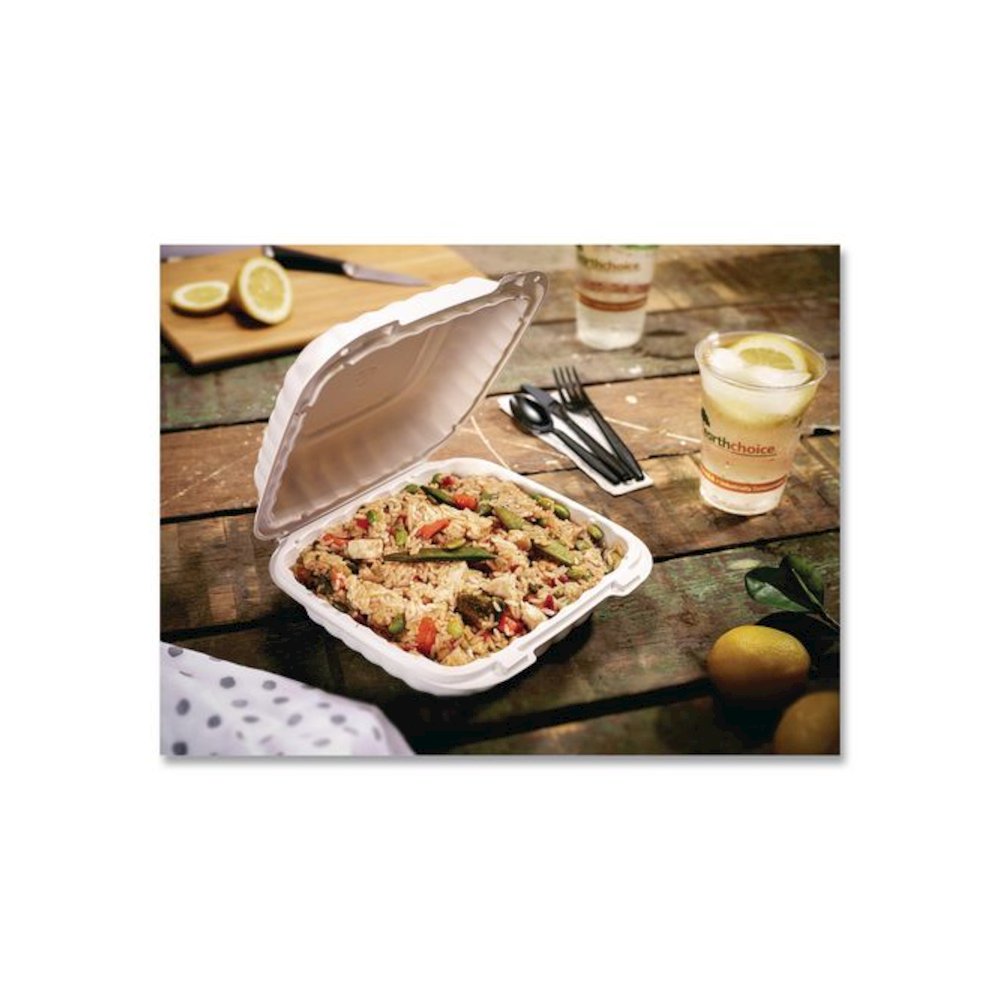 EarthChoice SmartLock Microwavable MFPP Hinged Lid Container, 9 x 9 x 3.1, White, Plastic, 120/Carton. Picture 7