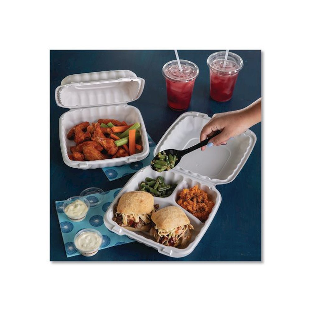 EarthChoice SmartLock Microwavable MFPP Hinged Lid Container, 9 x 9 x 3.1, White, Plastic, 120/Carton. Picture 8