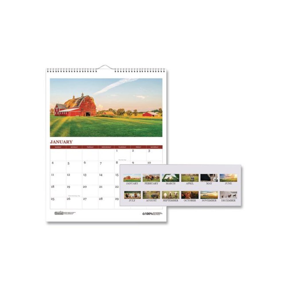 100% Recycled Farm Life Wall Calendar, 11 x 14, White/Multicolor Sheets, 12-Month (Jan-Dec): 2026. Picture 1