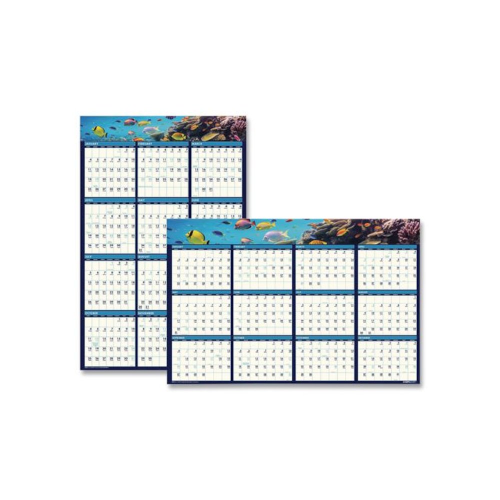 Earthscapes Recycled Reversible/Erasable Yearly Wall Calendar, Sea Life Photos, 24 x 37, White Sheets, 12-Month(Jan-Dec):2026. Picture 1