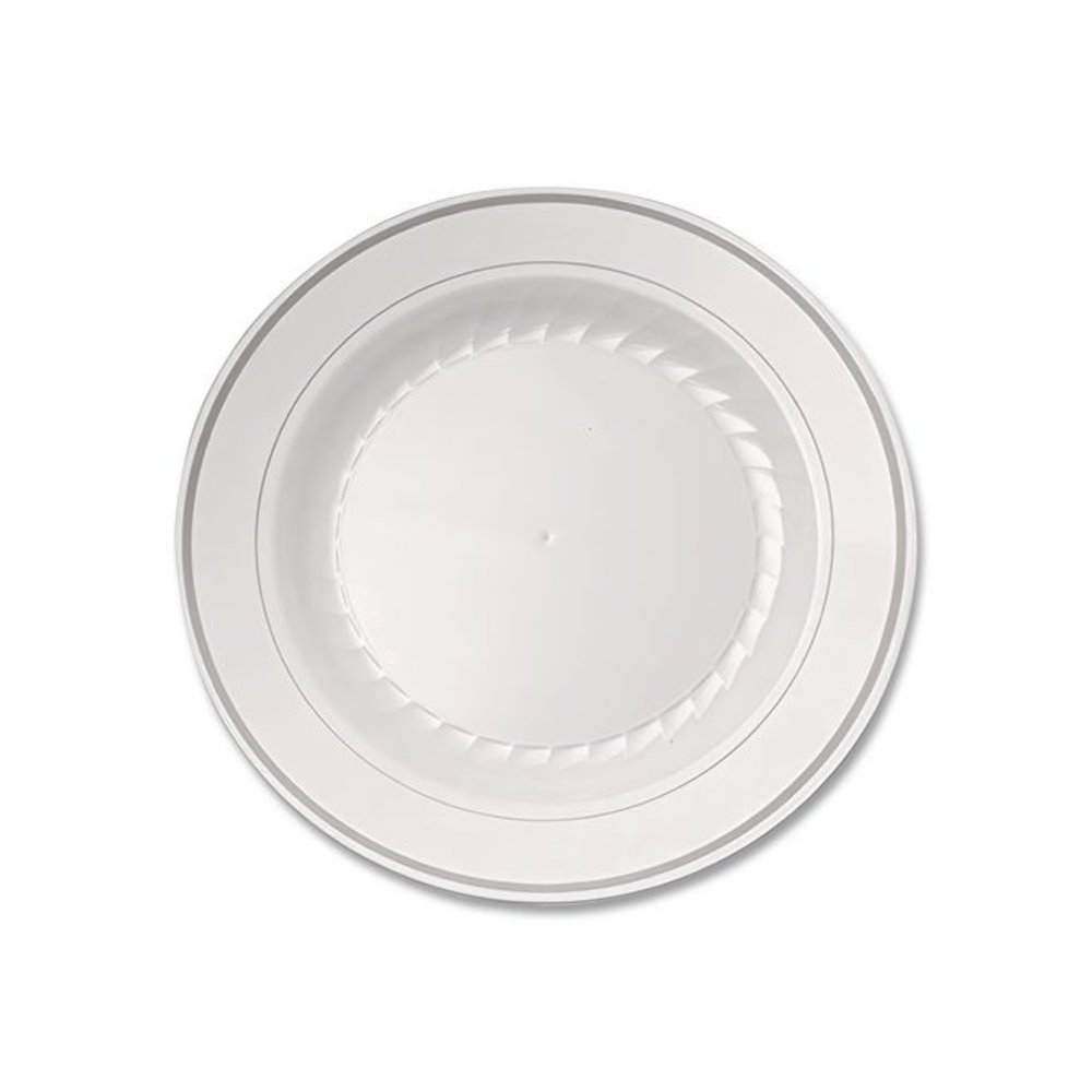 Masterpiece Plastic Plates, 10.25" dia, White/Silver, 10/Pack, 12 Packs/Carton. Picture 3