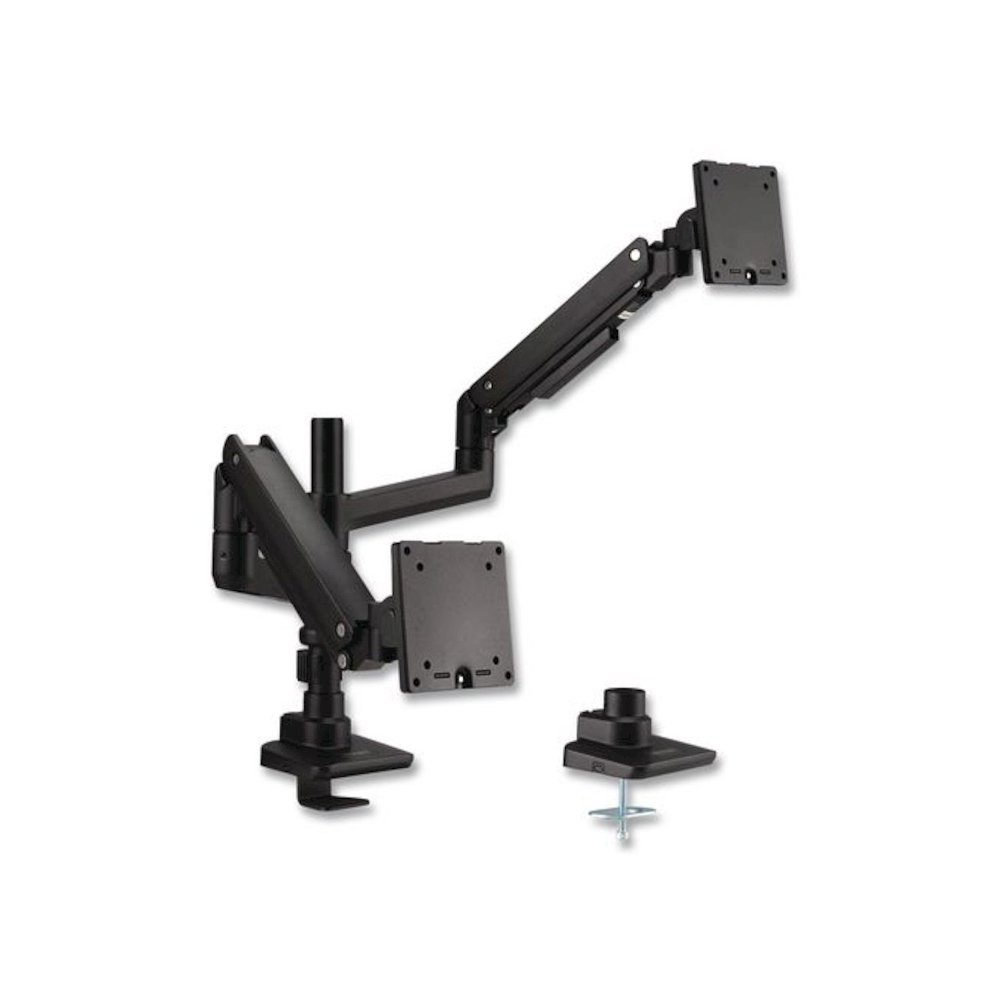 7110017256061, SKILCRAFT HD Full Articulating Gas-Spring Dual Arm w/Tray, For 49" Monitor/360 Rot/90 Tilt, BK, Supports 44 lb. Picture 1