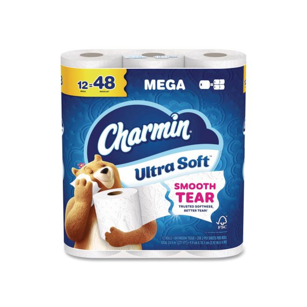Ultra Soft Bathroom Tissue, Mega Roll, Septic Safe, 2-Ply, White, 208 Sheets/Roll, 12 Rolls/Pack. Picture 1