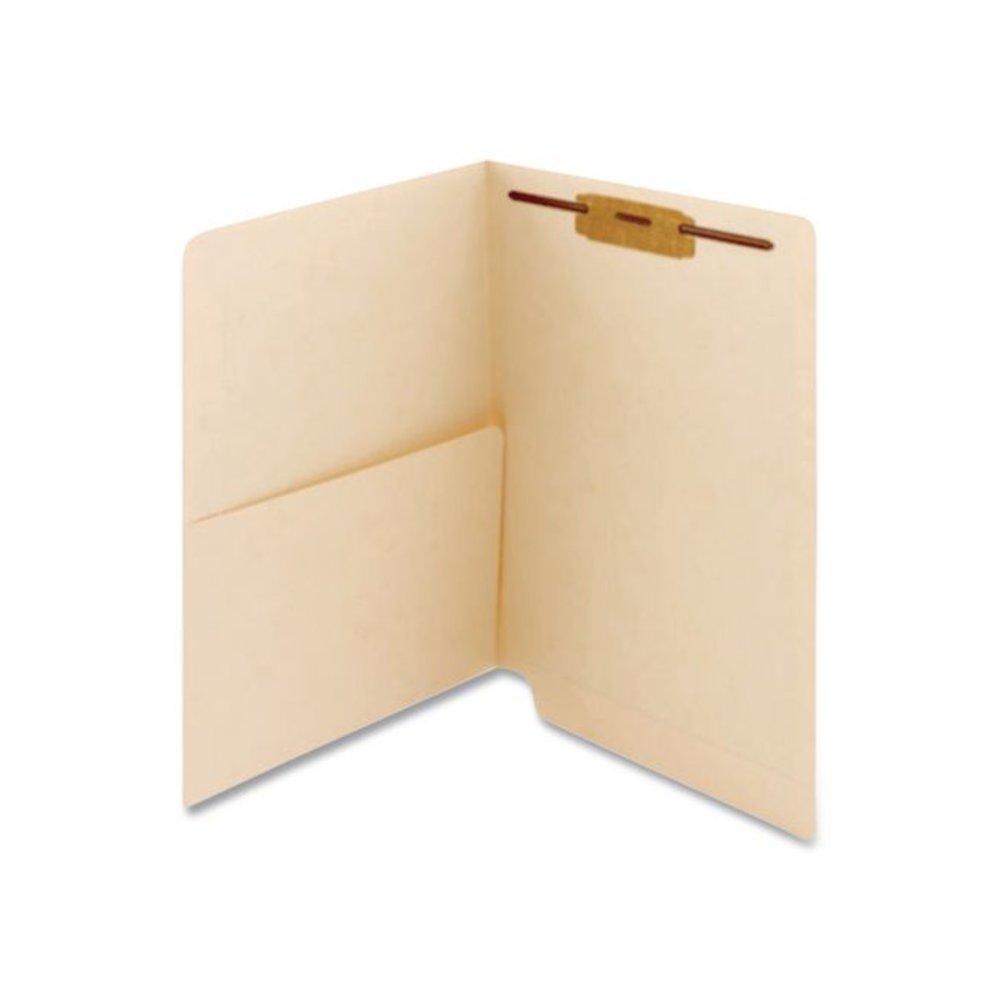 Heavy-Duty Slash Pocket End Tab Fastener Folders, Straight Tab, 1 Fastener, Letter Size, Manila, 50/Box. Picture 2