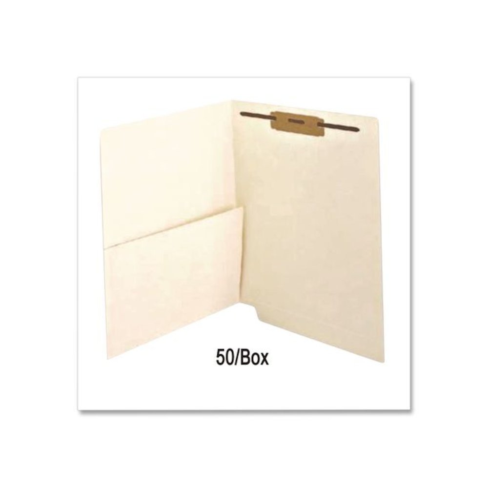 Slash Pocket End Tab Fastener Folders, Straight Tab, 1 Fastener, Letter Size, Manila, 50/Box. Picture 3