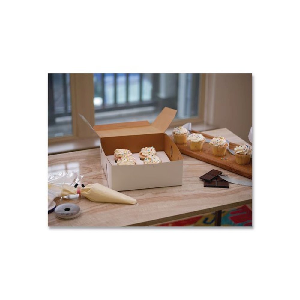 White One-Piece Non-Window Bakery Boxes, 12 x 12 x 6, White, Paper, 50/Carton. Picture 3