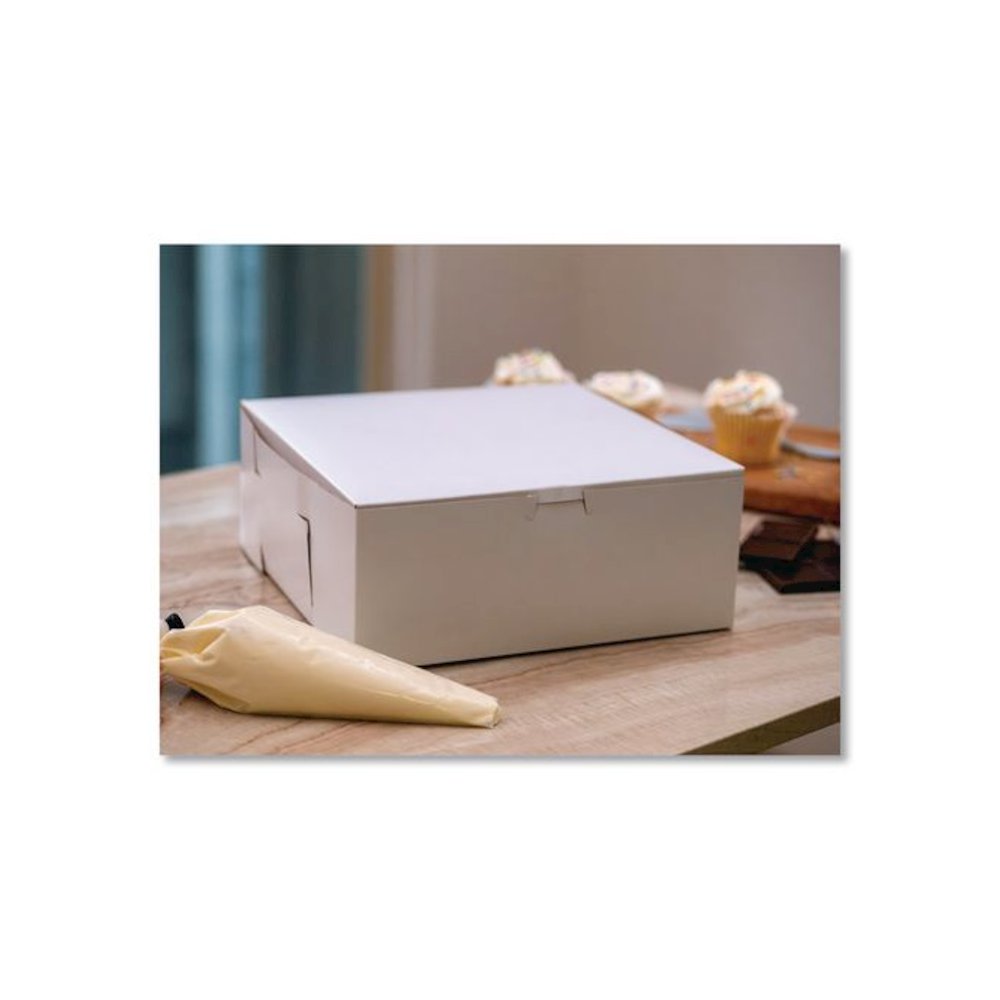 White One-Piece Non-Window Bakery Boxes, 12 x 12 x 6, White, Paper, 50/Carton. Picture 4