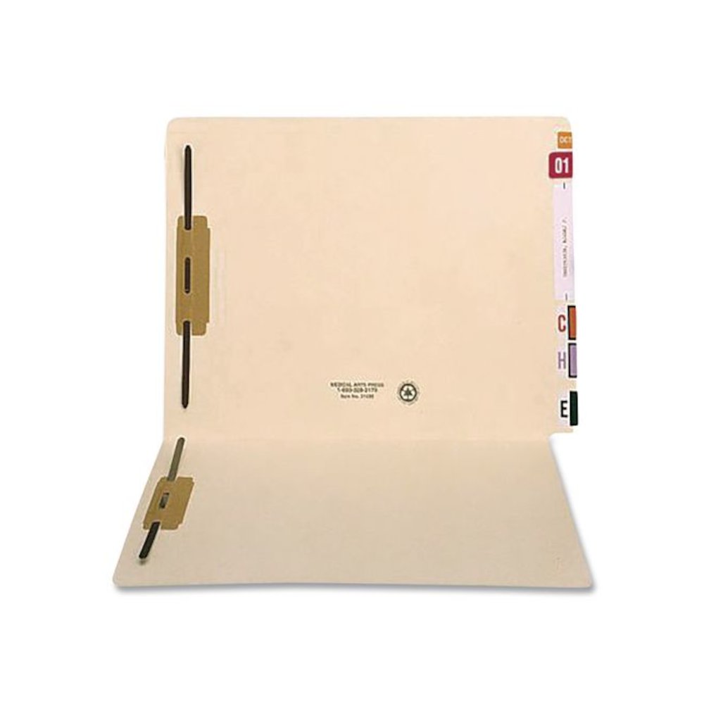 Mylar-Reinforced End Tab Fastener Folders, Straight Tab: Assorted, Expands 0.75", 2 Fasteners, Letter Size, Manila, 50/Box. Picture 3
