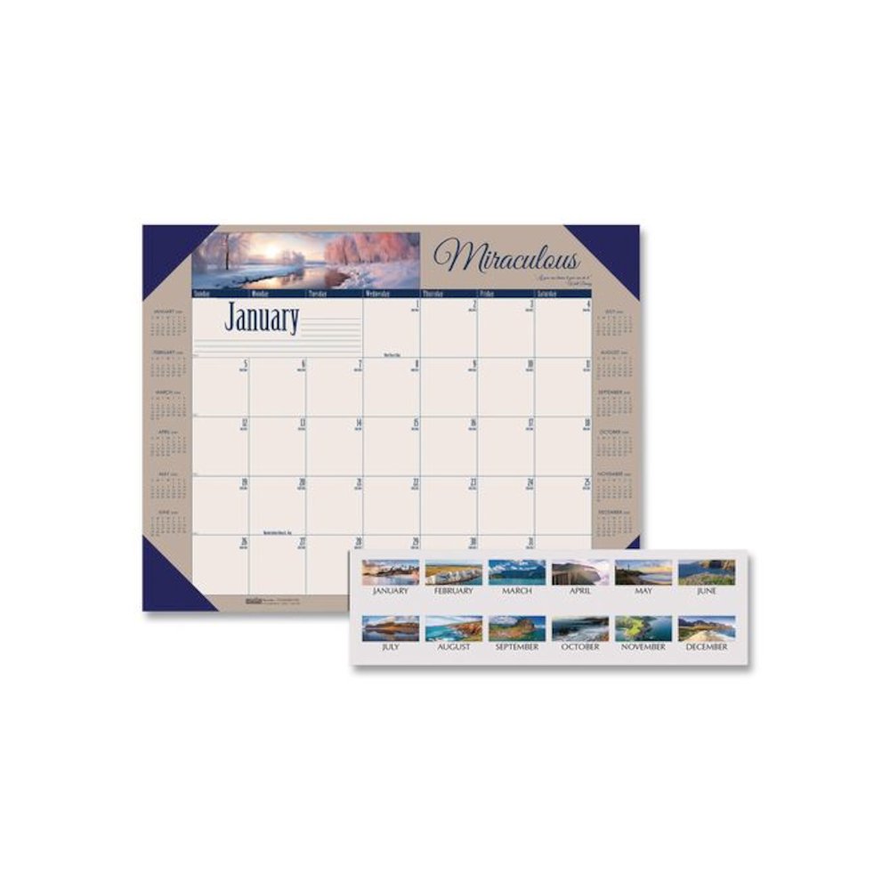 Earthscapes Recycled Monthly Desk Pad Calendar, Motivational Photos, 22 x 17, Blue Binding/Corners, 12-Month (Jan-Dec): 2026. Picture 1