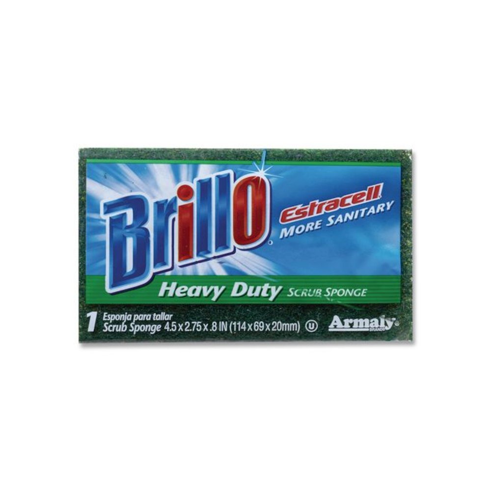 Estracell Heavy Duty Scrub Sponge, 4.9 x 2.9, 0.8" Thick, Yellow/Green, 12/Carton. Picture 2