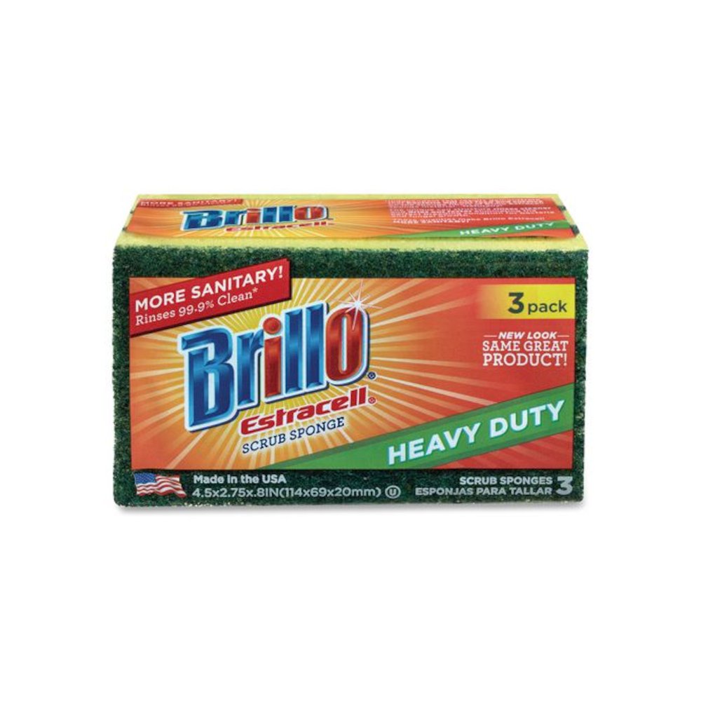 Estracell Heavy Duty Scrub Sponge, 4.5 x 2.75, 0.8" Thick, Yellow/Green, 3 Sponges/Pack, 8 Packs/Carton. Picture 2