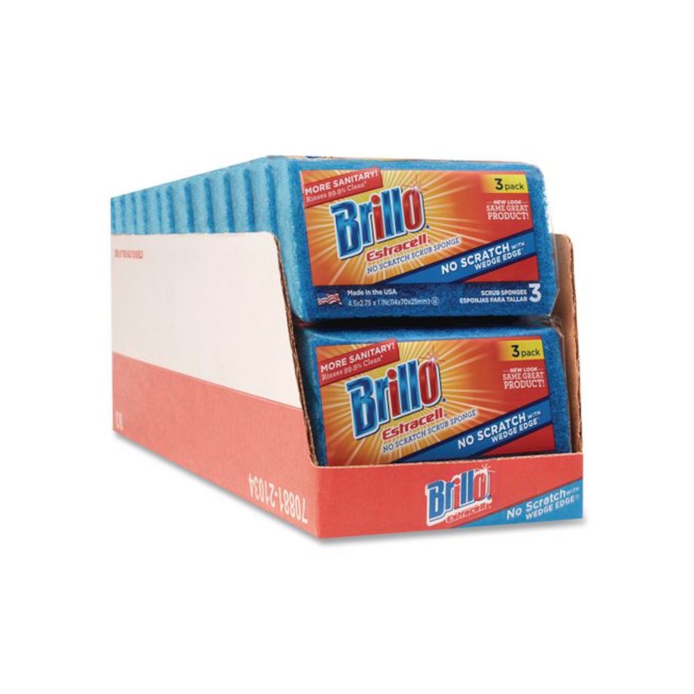 Estracell No Scratch Kitchen Sponges, 4.5 x 2.75, 1" Thick, Blue, 3 Sponges/Pack, 8 Packs/Carton. Picture 1