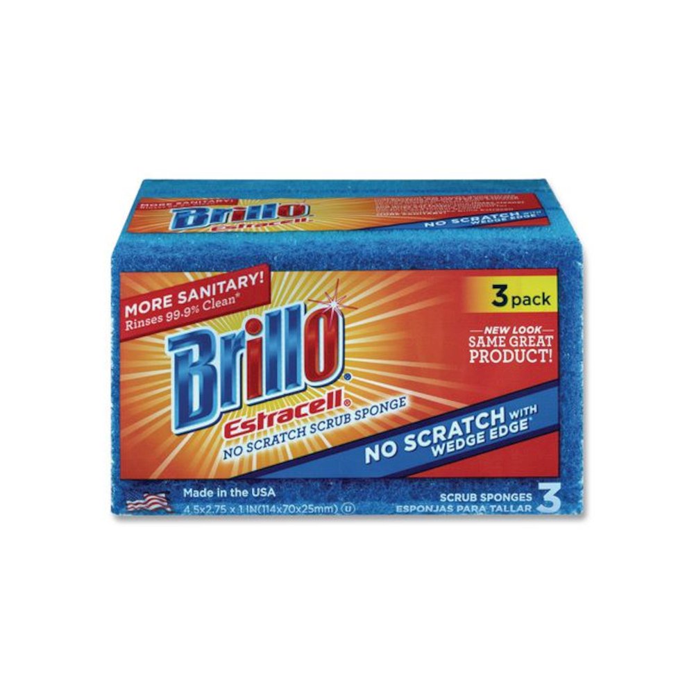 Estracell No Scratch Kitchen Sponges, 4.5 x 2.75, 1" Thick, Blue, 3 Sponges/Pack, 8 Packs/Carton. Picture 2