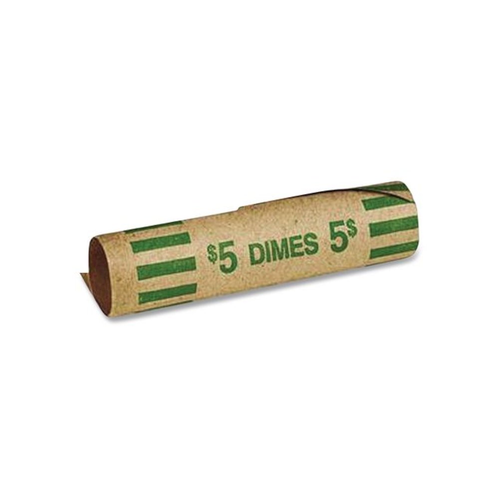 Gunshell Crimped-End Coin Wrapper, Dimes, Green/Kraft, 1,000/Carton. Picture 2