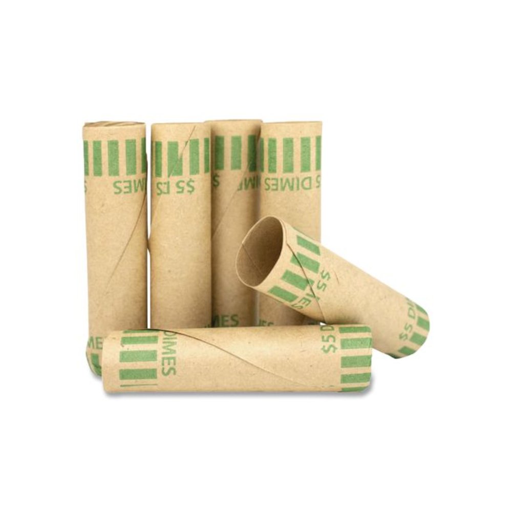 Gunshell Crimped-End Coin Wrapper, Dimes, Green/Kraft, 1,000/Carton. Picture 4