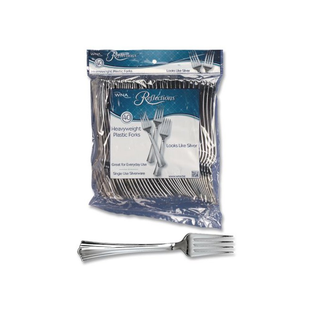 Reflections Heavyweight Plastic Utensils, Fork, Silver, 40/Pack, 8 Packs/Carton. Picture 3