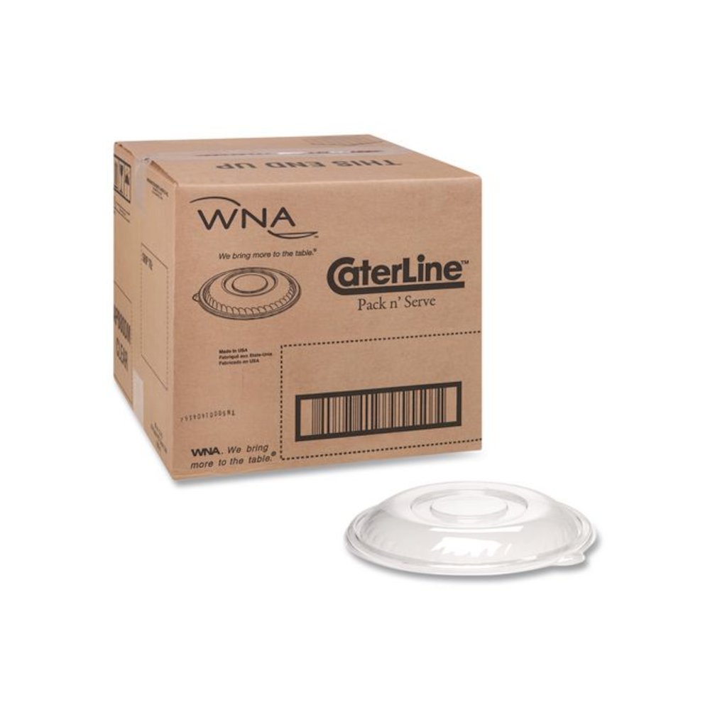 Caterline Pack n' Serve Plastic Lids, Dome Lid, 12" Diameter x 1.5" h, Clear, 25/Carton. Picture 1