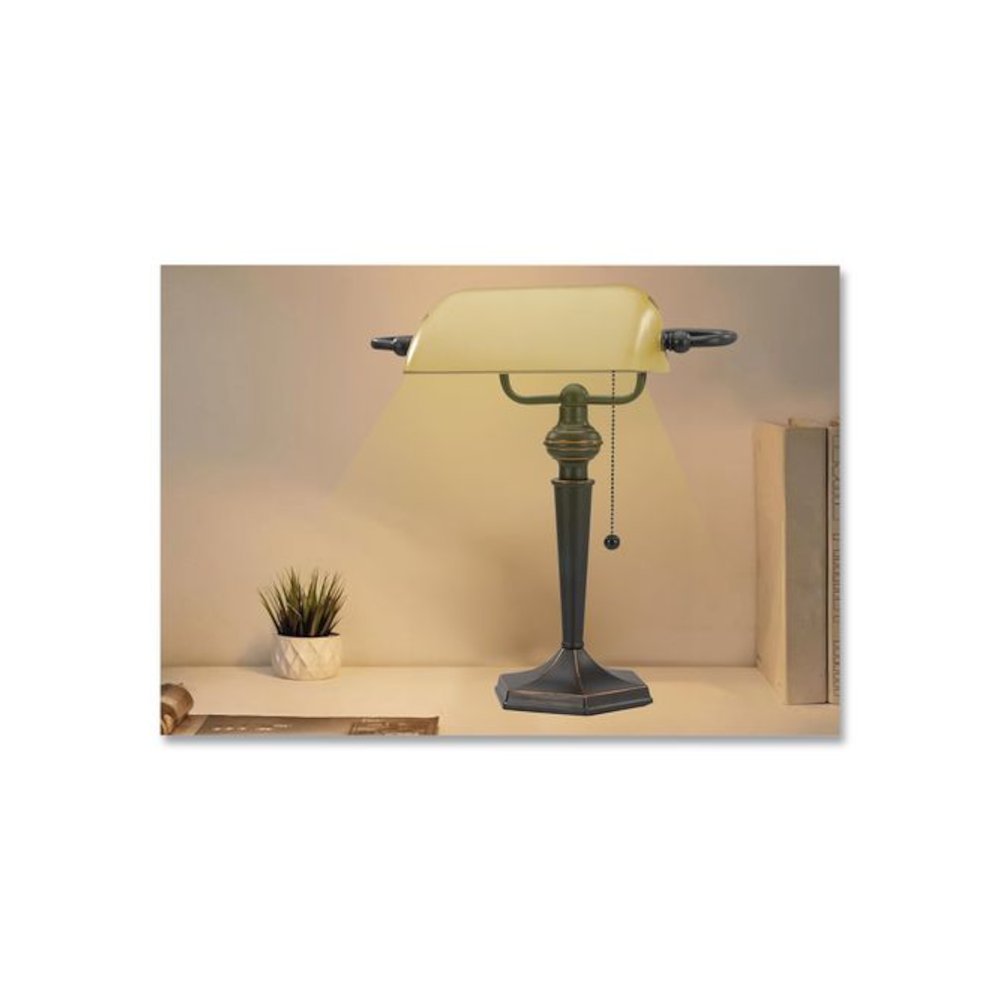 Traditional Banker's Lamp, 10w x 13.38d x 16h, Antique Bronze. Picture 4