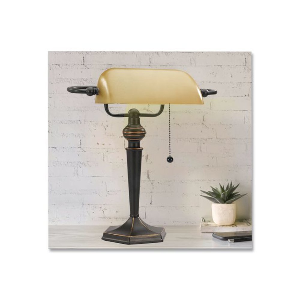 Traditional Banker's Lamp, 10w x 13.38d x 16h, Antique Bronze. Picture 3