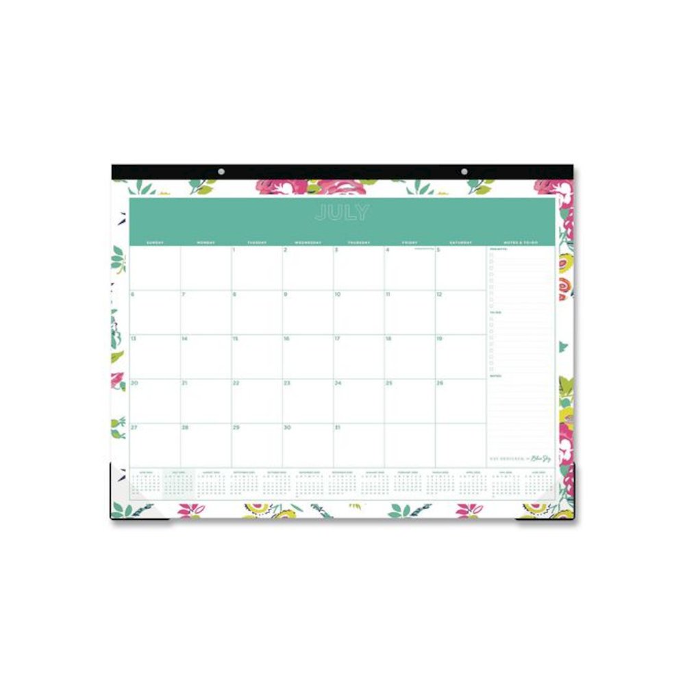 Day Designer Peyton Academic Desk Pad, Floral Artwork, 22 x 17, Black Binding, Clear Corners, 12-Month (July-June): 2025-2026. Picture 1