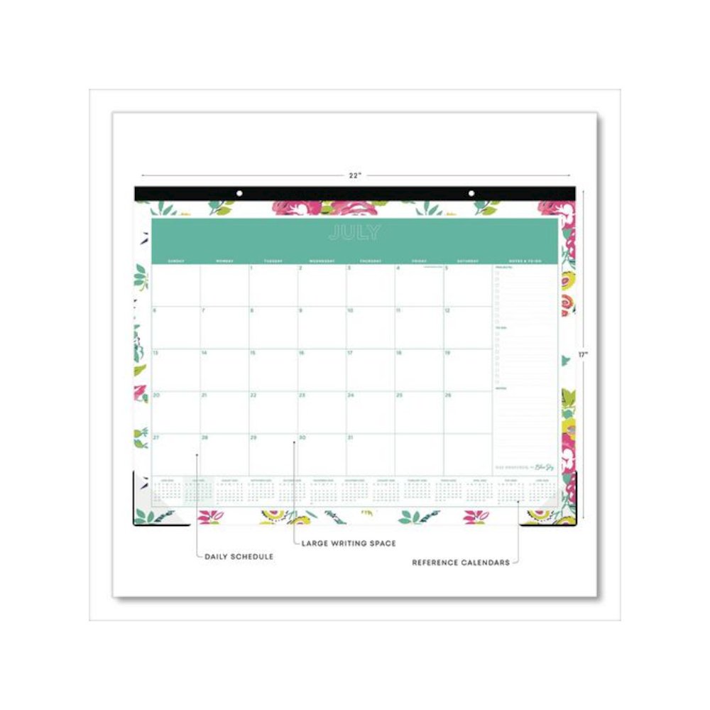 Day Designer Peyton Academic Desk Pad, Floral Artwork, 22 x 17, Black Binding, Clear Corners, 12-Month (July-June): 2025-2026. Picture 2