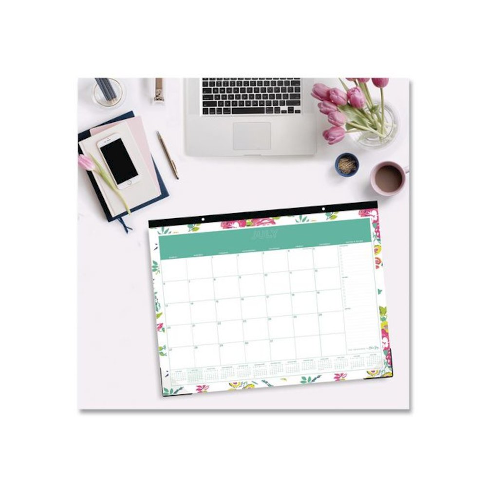 Day Designer Peyton Academic Desk Pad, Floral Artwork, 22 x 17, Black Binding, Clear Corners, 12-Month (July-June): 2025-2026. Picture 4