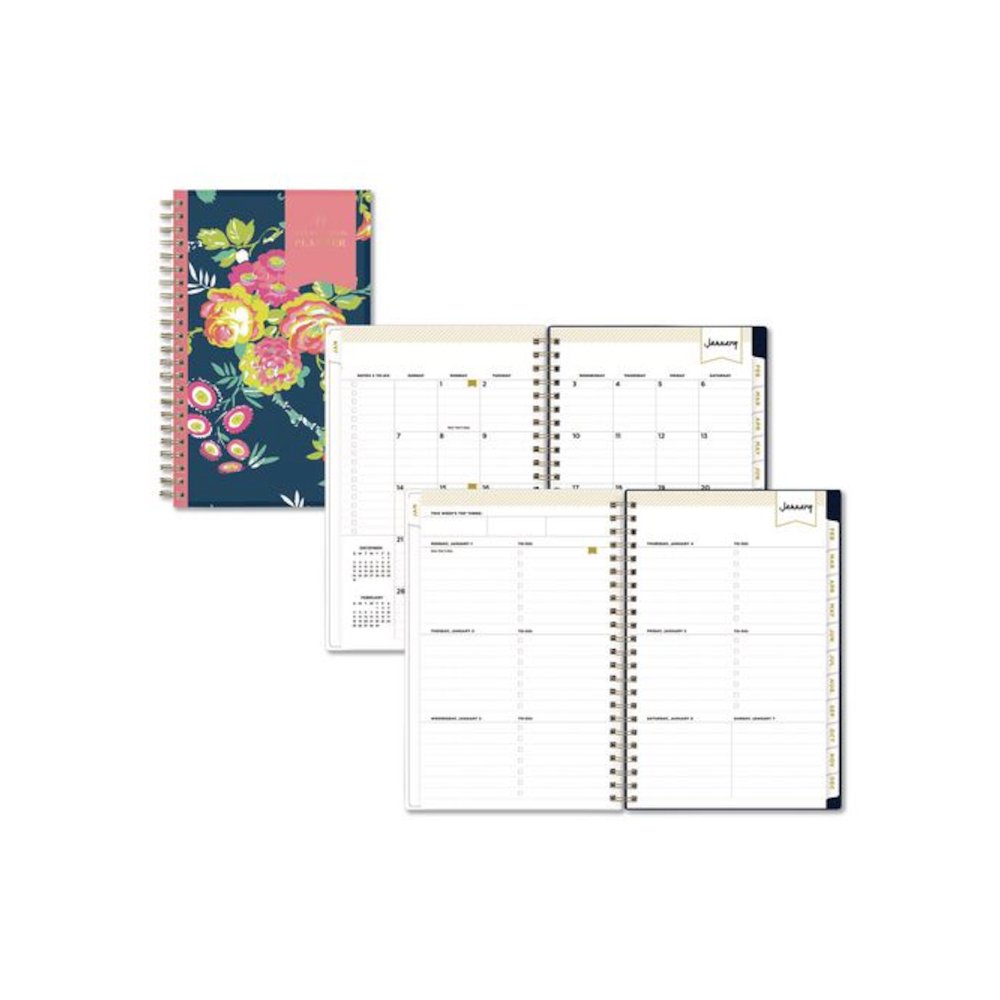 Day Designer Peyton Create-Your-Own Cover Weekly/Monthly Planner, Floral Artwork, 8 x 5, Navy Cover, 12-Month (Jan-Dec): 2026. Picture 1