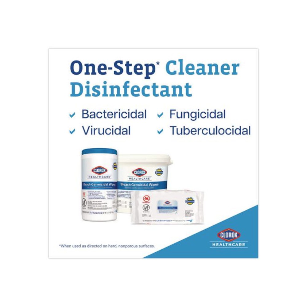 Bleach Germicidal Wipes, Disinfectant Wipes, 1-Ply, 6.75 x 9, Unscented, White, 100 Wipes/Flex-Pack, 6 Flex-Packs/Carton. Picture 5