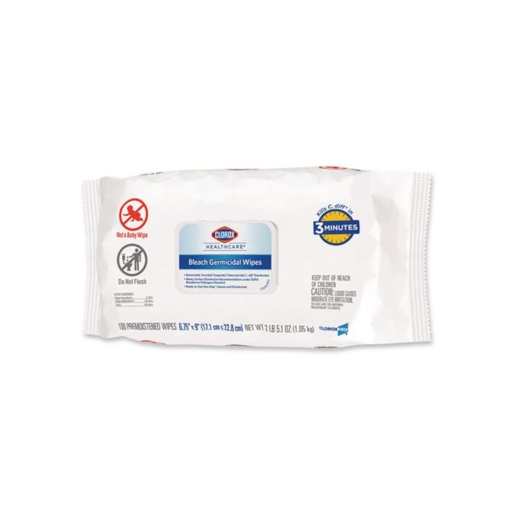 Bleach Germicidal Wipes, Disinfectant Wipes, 1-Ply, 6.75 x 9, Unscented, White, 100 Wipes/Flex-Pack, 6 Flex-Packs/Carton. Picture 11