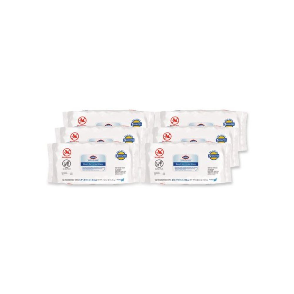 Bleach Germicidal Wipes, Disinfectant Wipes, 1-Ply, 6.75 x 9, Unscented, White, 100 Wipes/Flex-Pack, 6 Flex-Packs/Carton. Picture 1