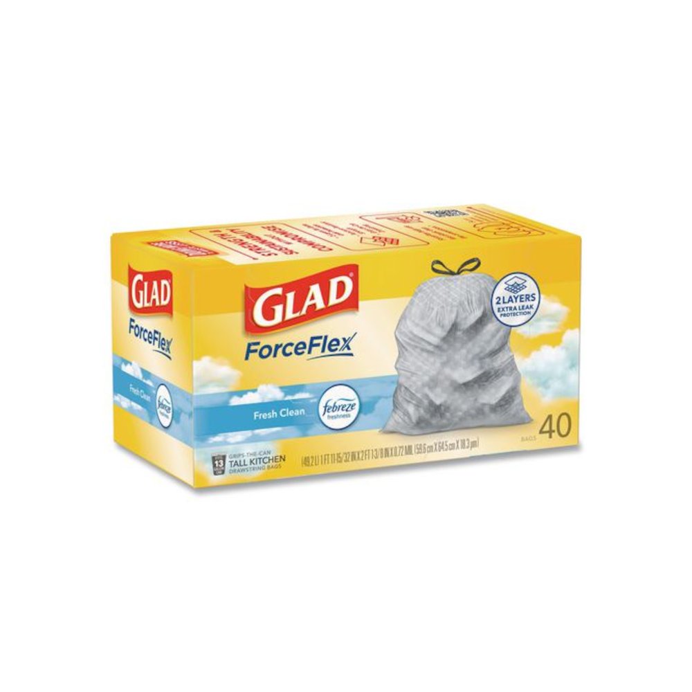 ForceFlex Kitchen Drawstring Trash Bags, 13 gal, Gain Fresh Clean Scent, 24 x 27.38, White, 40 Bags/Box, 6 Boxes/Carton. Picture 3