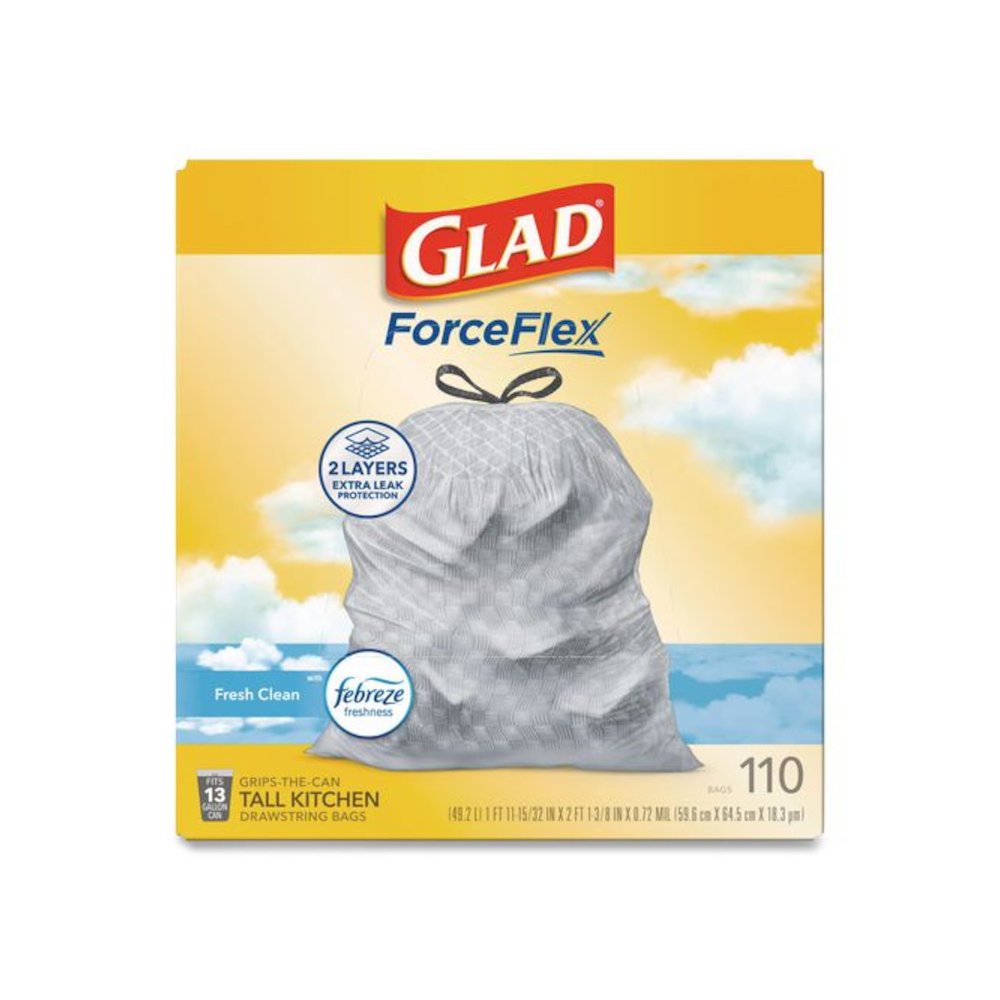 ForceFlex Tall Kitchen Drawstring Trash Bags, Drawstring, 13 gal, Fresh Clean Scent, 10.19 x 9.81, Gray, 110/Roll, 3/Carton. Picture 2