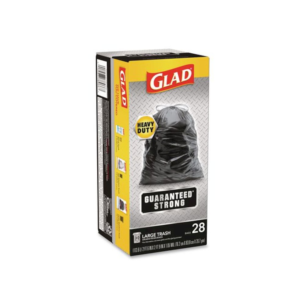 Guaranteed Strong Large Drawstring Trash Bags, Three-Ply, 30 gal, 1.05 mil, 30 x 33, Black, 28 Bags/Box, 6 Boxes/Carton. Picture 11