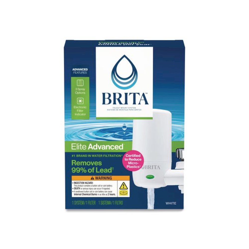 Water Faucet Mount Filtration System with 1 Elite Advanced Replacement Filter, White, 4/Carton. Picture 2