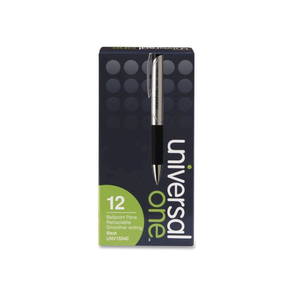 Comfort Grip Ballpoint Pen, Retractable, Medium 1 mm, Black Ink, Silver/Black Barrel, Dozen. Picture 2