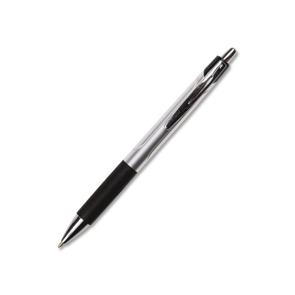 Comfort Grip Ballpoint Pen, Retractable, Medium 1 mm, Black Ink, Silver/Black Barrel, Dozen. Picture 3