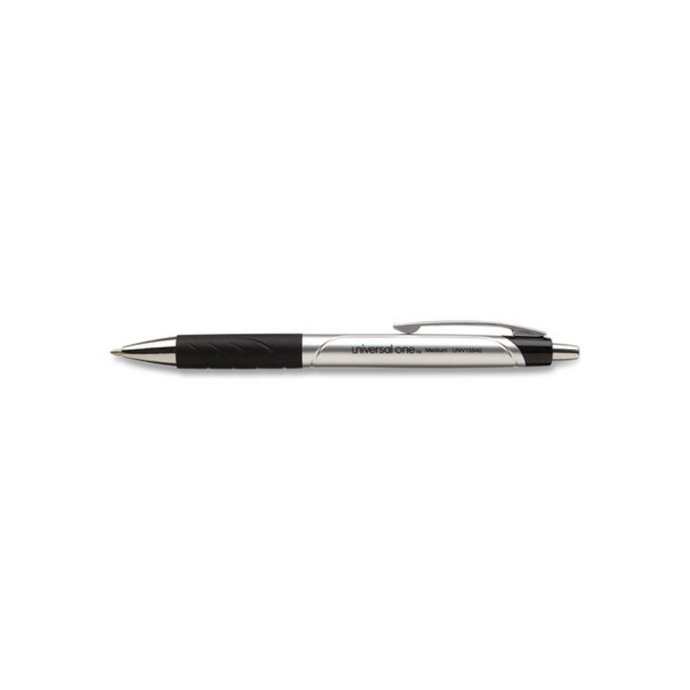 Comfort Grip Ballpoint Pen, Retractable, Medium 1 mm, Black Ink, Silver/Black Barrel, Dozen. Picture 4