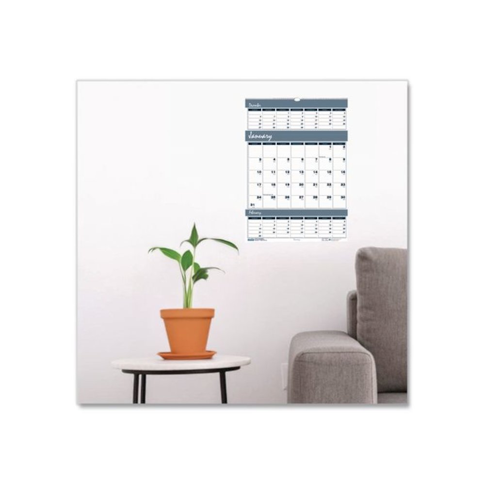Bar Harbor Recycled Wirebound 3-Months-per-Page Wall Calendar, 15.5 x 22, White/Blue/Gray, 14-Month: Dec 2025 to Jan 2027. Picture 2