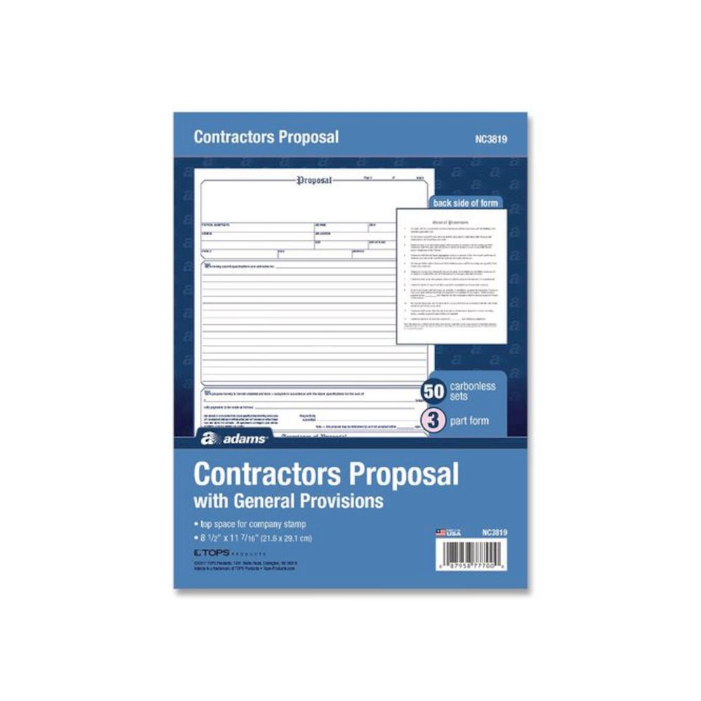 Contractor Proposal Form, Three-Part Carbonless, 8.5 x 11.44, 50 Forms Total. Picture 1