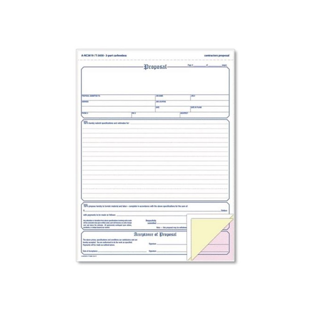 Contractor Proposal Form, Three-Part Carbonless, 8.5 x 11.44, 50 Forms Total. Picture 3