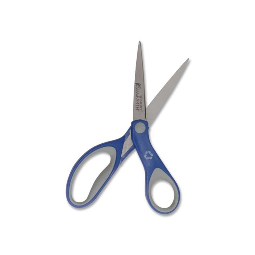 KleenEarth Soft Handle Scissors, 8" Long, 3.25" Cut Length, Straight Blue/Gray Handle. Picture 2