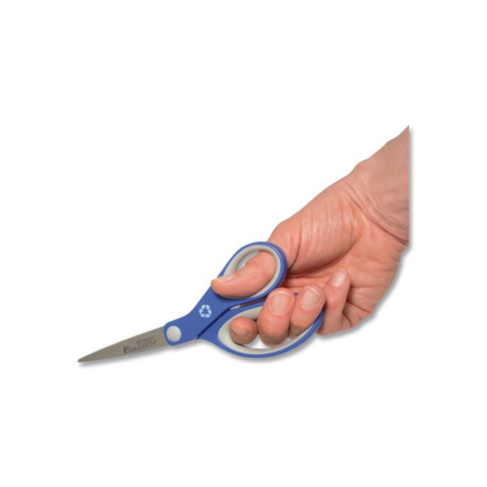 KleenEarth Soft Handle Scissors, 8" Long, 3.25" Cut Length, Straight Blue/Gray Handle. Picture 3