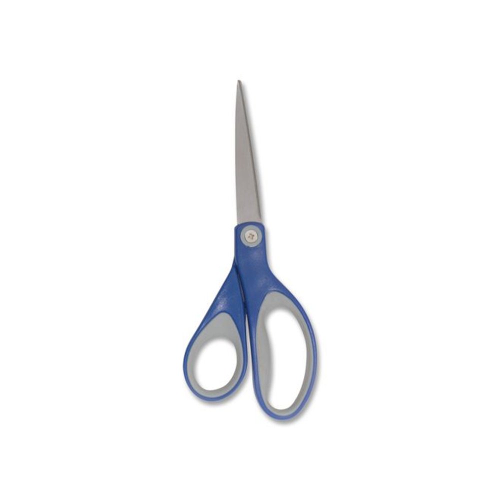 KleenEarth Soft Handle Scissors, 8" Long, 3.25" Cut Length, Straight Blue/Gray Handle. Picture 5