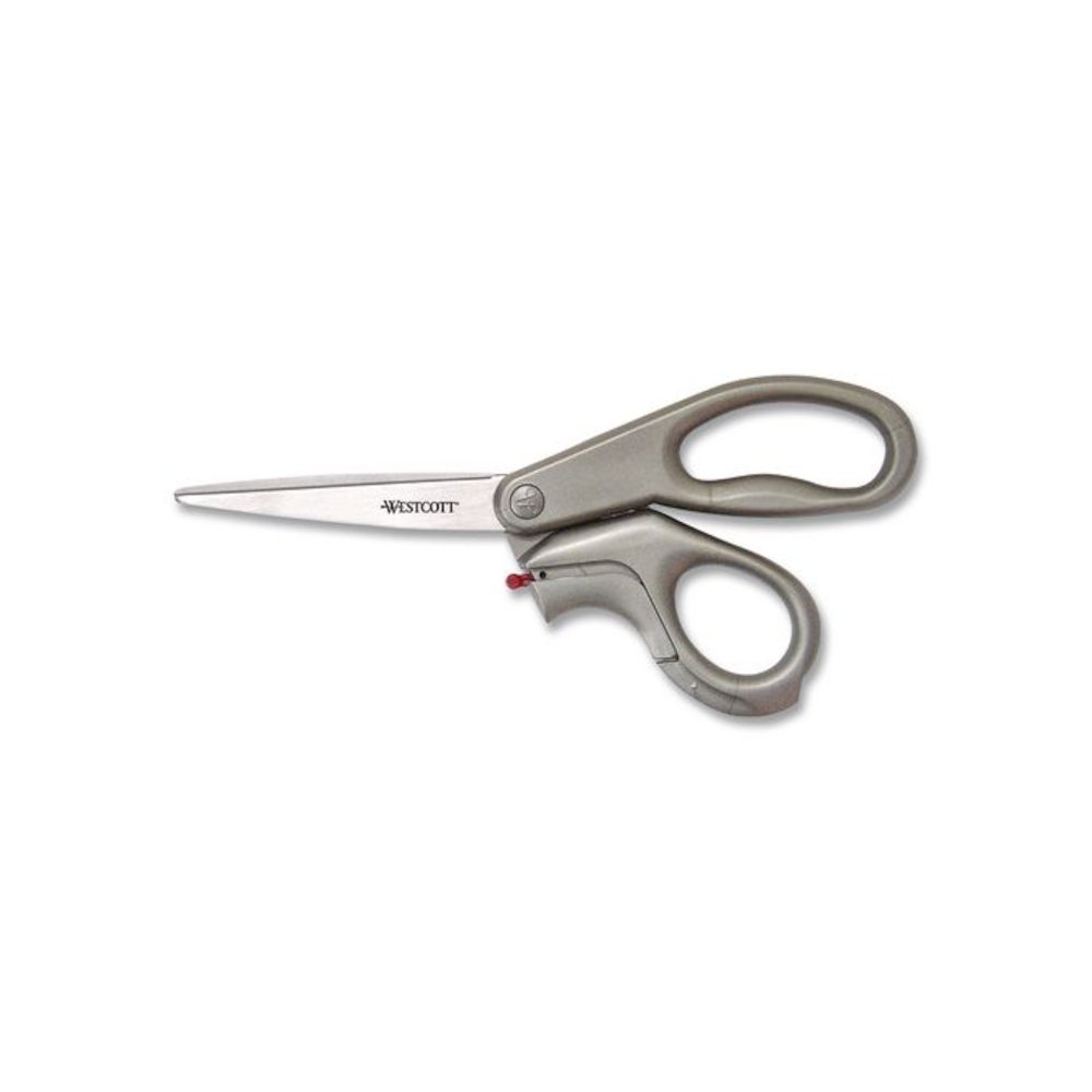 E-Z Open Box Opener Stainless Steel Shears, 8" Long, 3.25" Cut Length, Offset Gray Handle. Picture 1