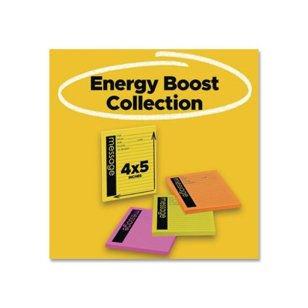 Self-Stick Message Pad, Note Ruled, 4" x 5", Energy Boost Collection Colors, 50 Sheets/Pad, 4 Pads/Pack. Picture 3