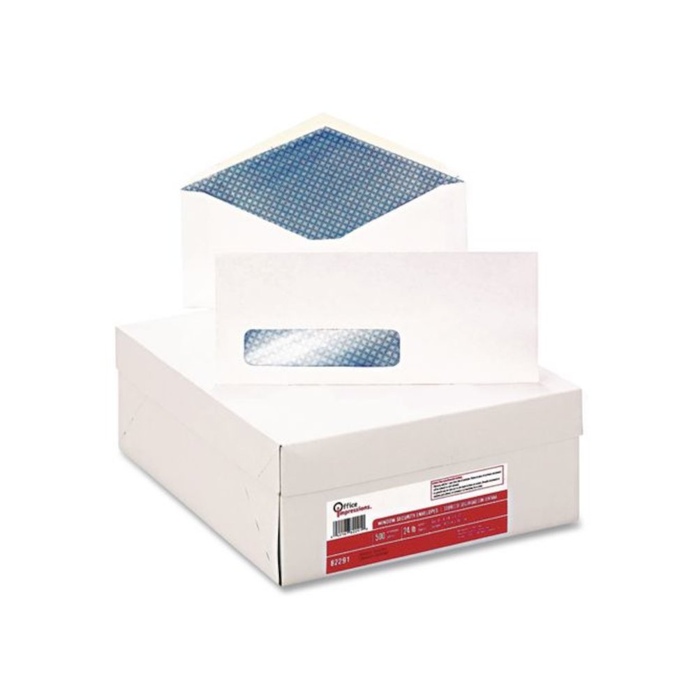 #10 Trade Size Security Tint Envelope, Commercial Flap, Gummed Closure, 4.13 x 9.5, White, 500/Box. Picture 1