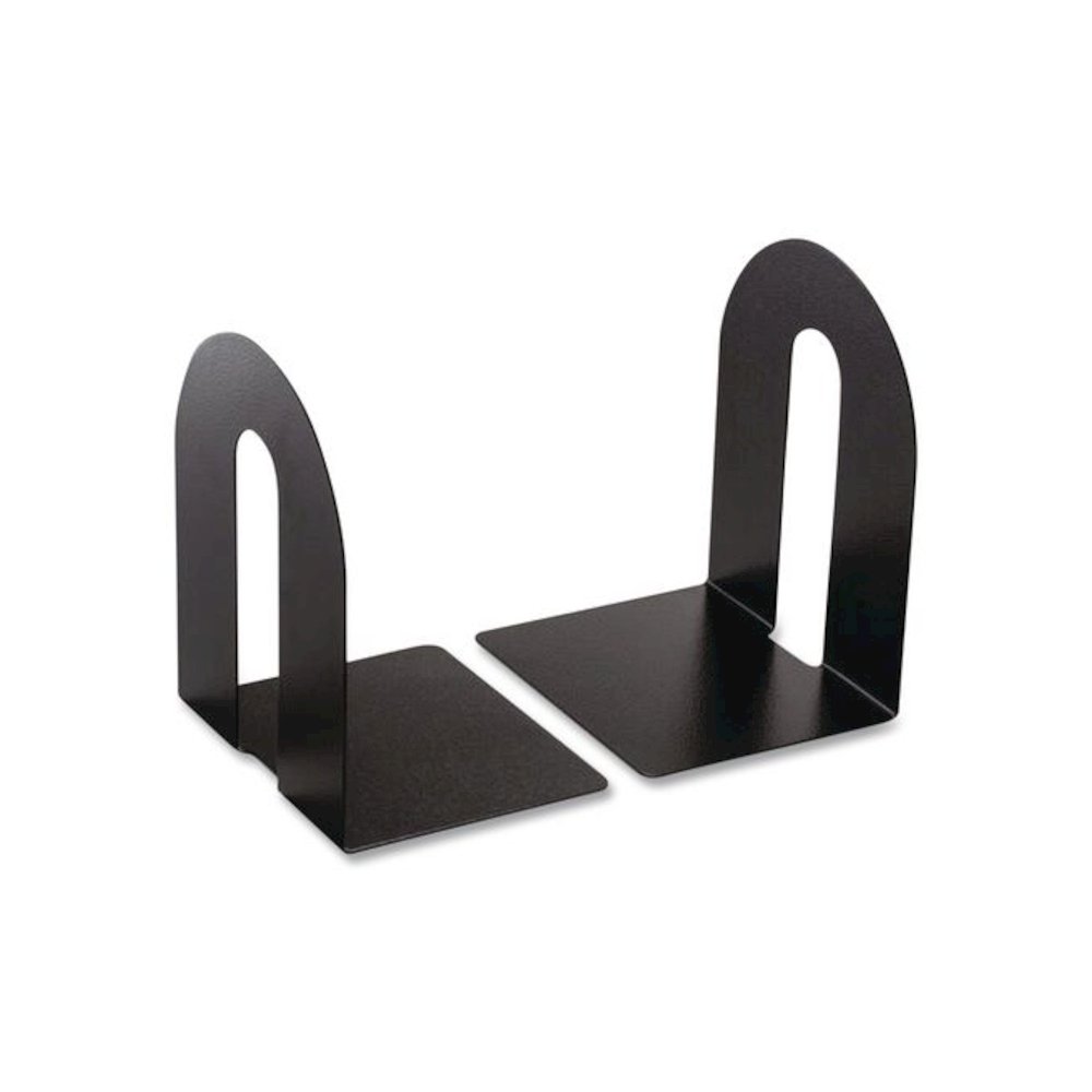 Heavy Duty Bookends, Nonskid Base, 8 x 8 x 10, Steel, Black, Pair. Picture 1
