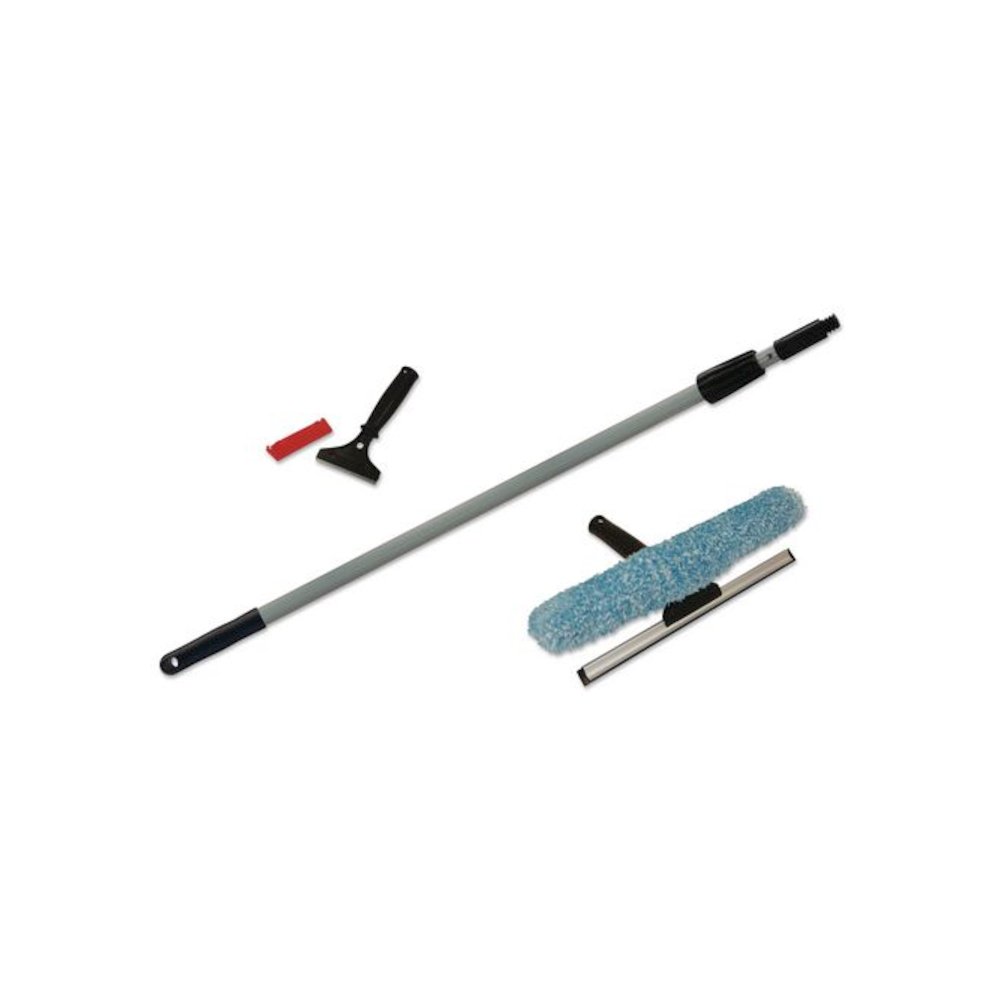 Window Cleaning Kit, 12" Wide Combo Washer/Squeegee, 8 ft Extension Pole, 4" Wide Scraper with 8" Handle. Picture 1