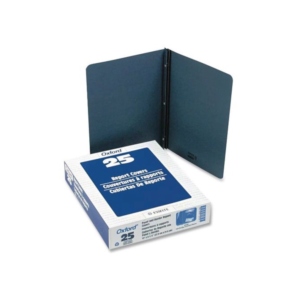 Title Panel and Border Front Report Cover, Three-Prong Fastener, 0.5" Capacity, Dark Blue/Dark Blue, 25/Box. Picture 1